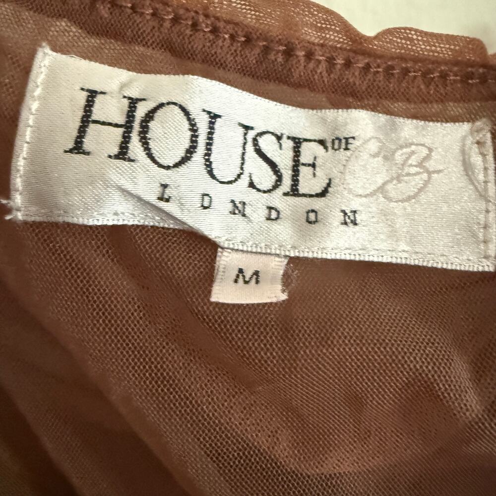 HOUSE OF CB | Emme Mesh Long Sleeve Brown Bodysuit Mocha | Medium - Picture 5 of 6